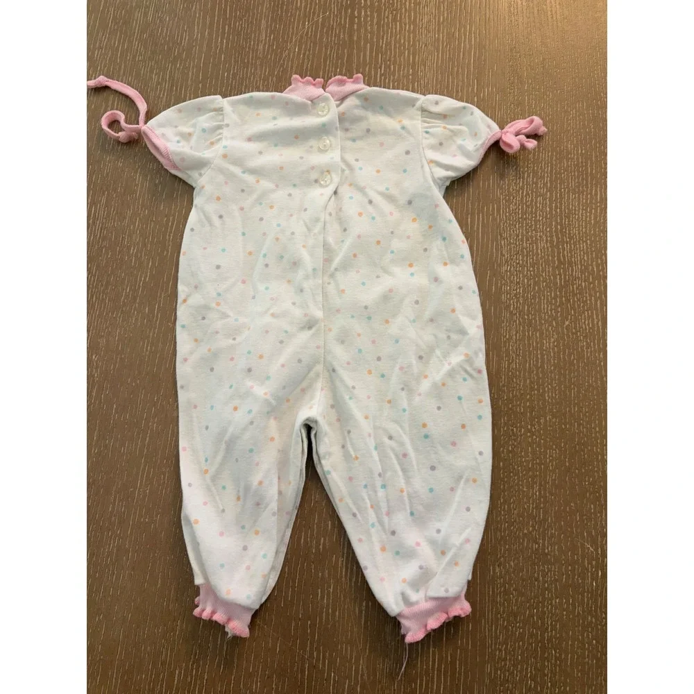 Vintage Baby Girls 6-9 Months Romper Sleeper Lot Pink Pastel Teddy Bear Ruffle